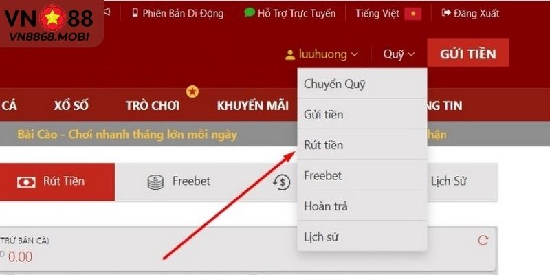 Giới thiệu rút tiền VN88